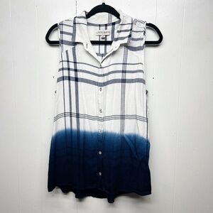 Knox Rose Dip Dye Plaid Button Front Sleeveless Womens Tunic Shirt Top Sz Medium